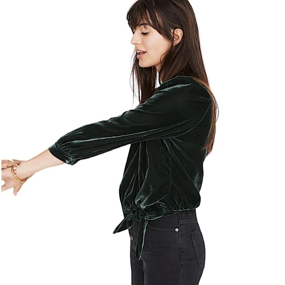 Madewell Velvet Wrap Top Plunge V Neck in Green Size Small - Picture 5 of 15